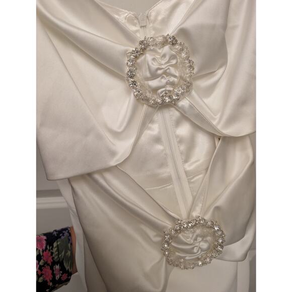 Gigi's June Satin Midi Dress White Cutout Swarovski Stone Bridal Wedding Bride - Picture 4 of 9